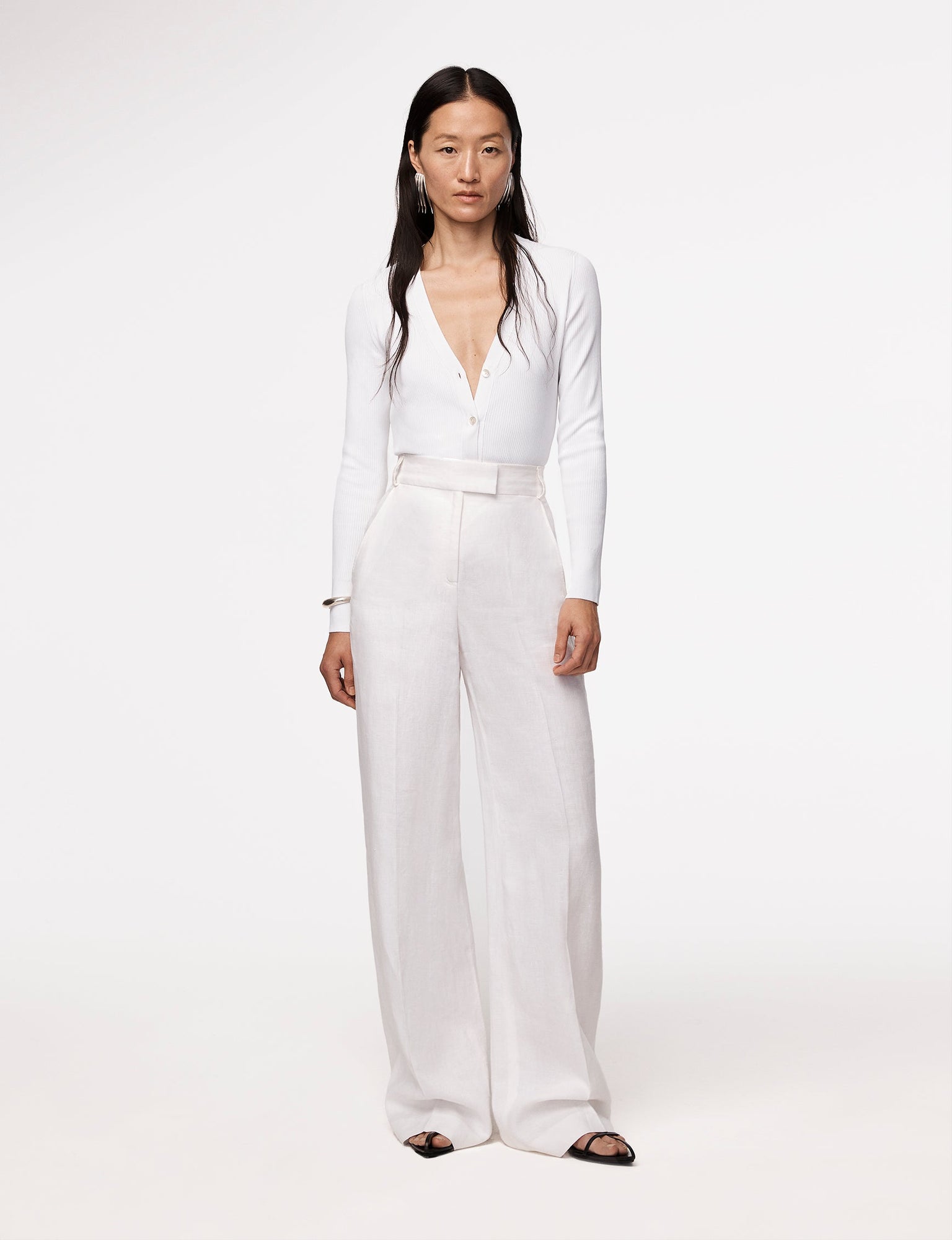 Another Tomorrow Ribbed Cardigan in White – Viscose Women's Knitwear