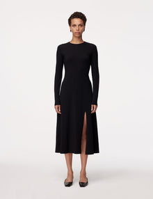 Another Tomorrow Long Sleeve Crewneck Tee Dress in Black – Cotton Women's Dress