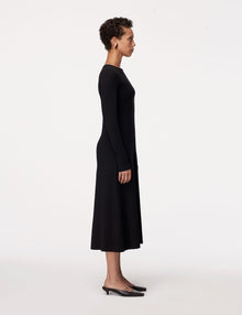 Another Tomorrow Long Sleeve Crewneck Tee Dress in Black – Cotton Women's Dress