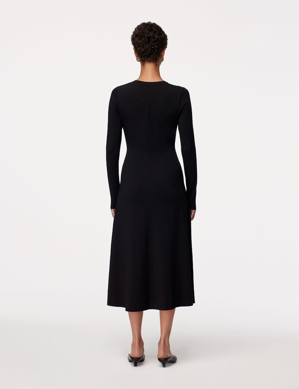 Another Tomorrow Long Sleeve Crewneck Tee Dress in Black – Cotton Women's Dress