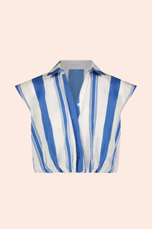 Striped Cotton Poplin Sleeveless Top | Blue/White