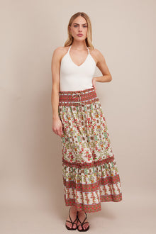 Cece Skirt | Vine Floral Egret Pink