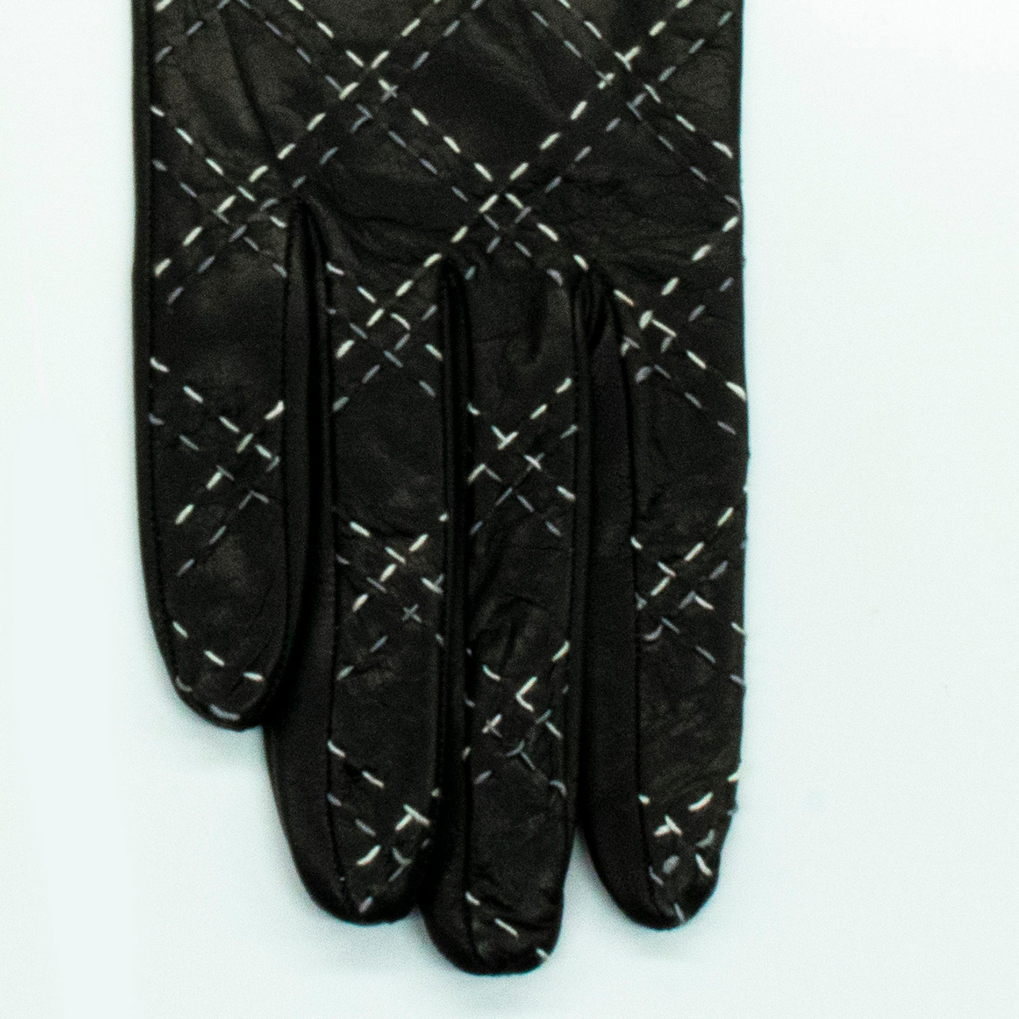 Womens | Leather Gloves with Contrast Stitch | Black/Cream