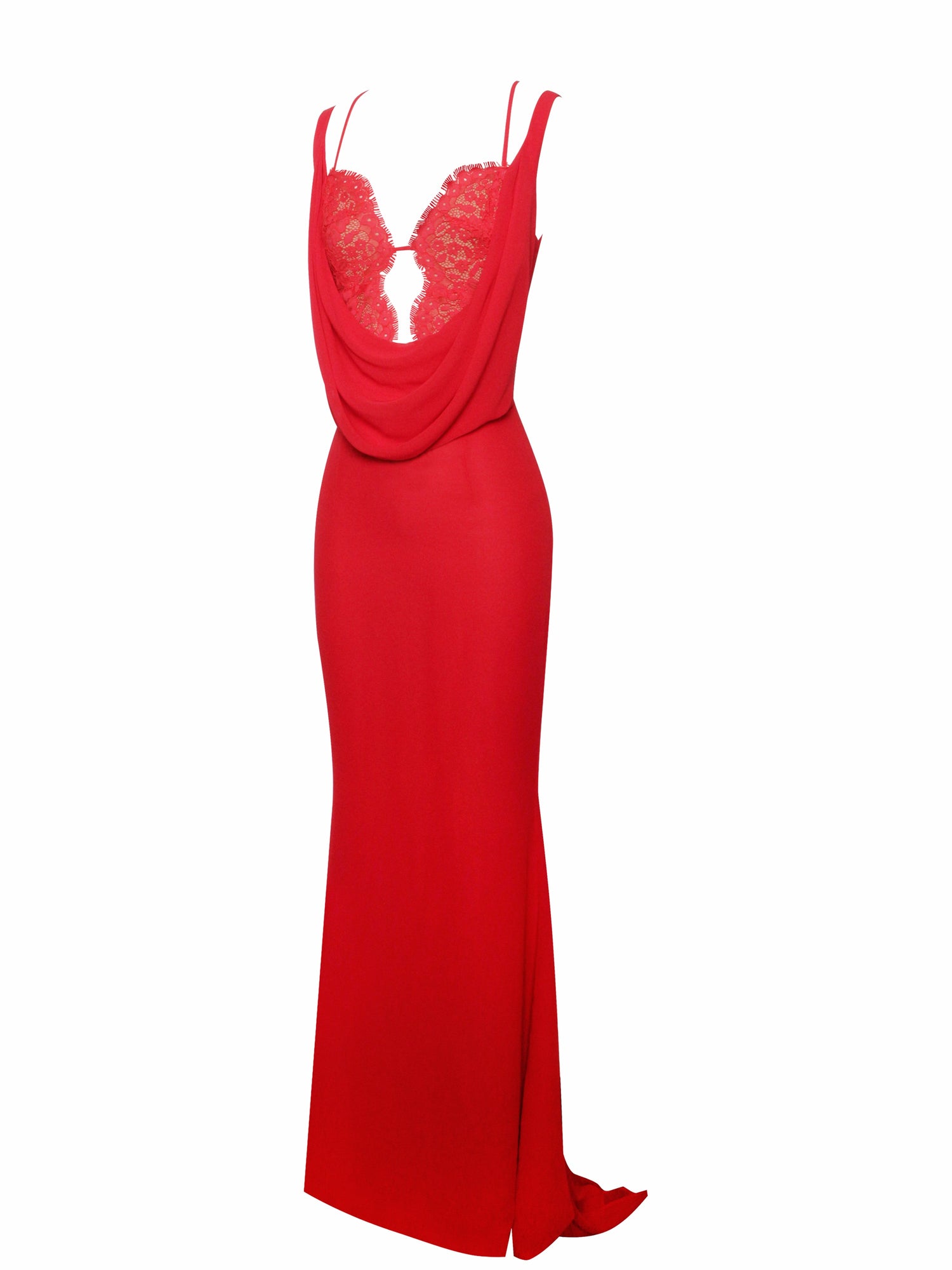 Ulanda Chiffon Lace Backless Maxi Train Dress | Red