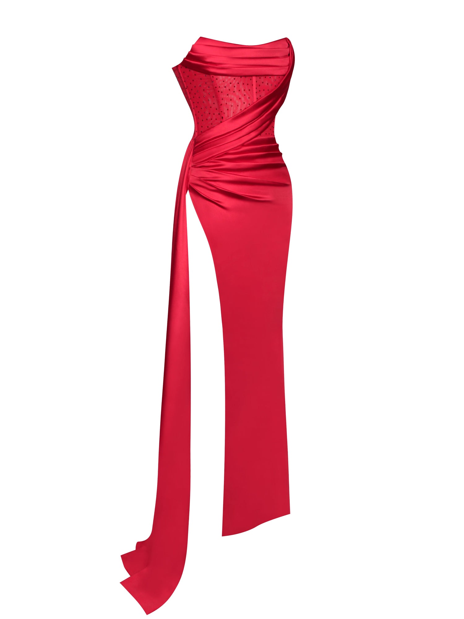 Holly Crystallized Corset High Slit Satin Gown | Red