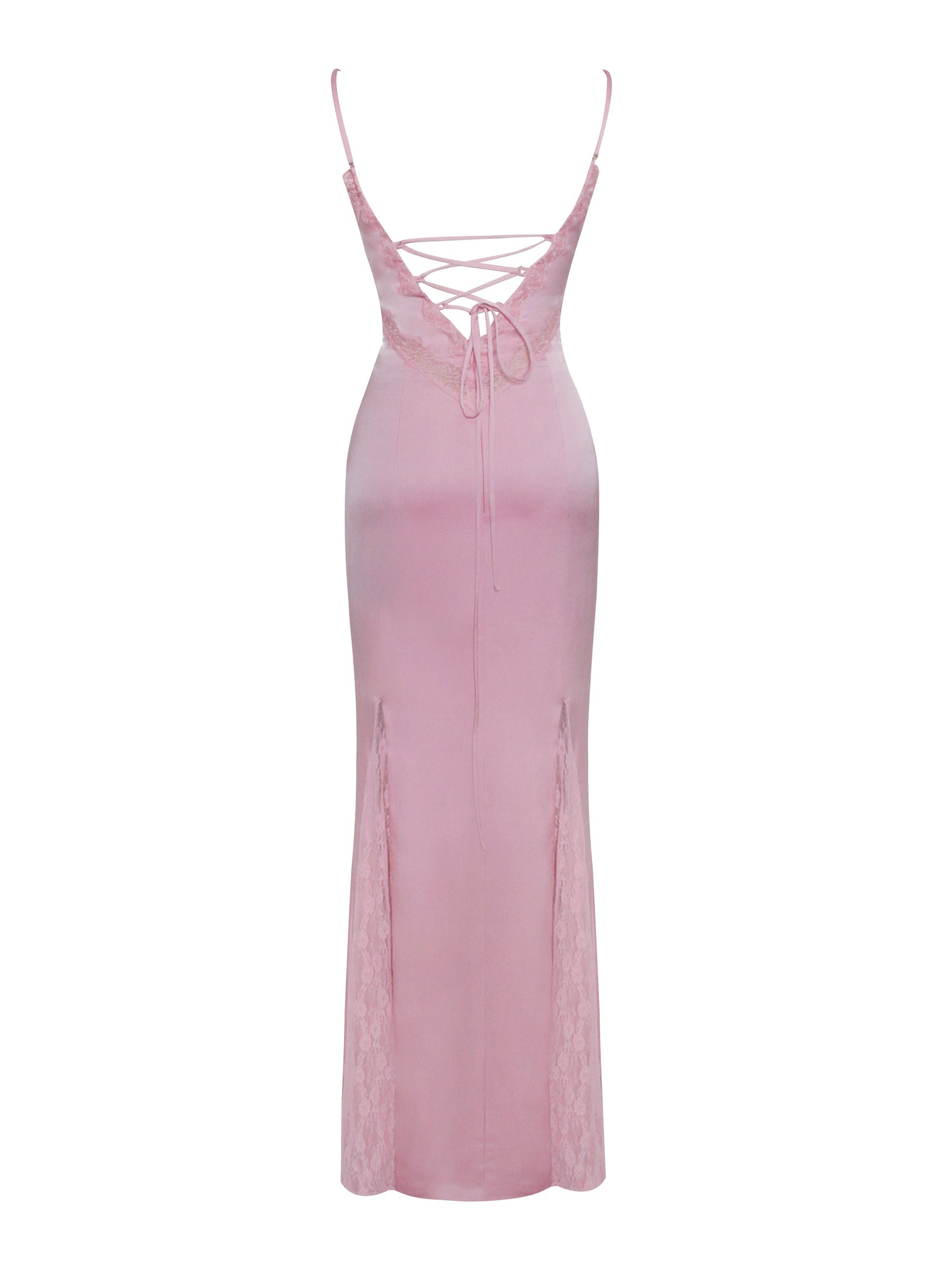 Xandria Lace Satin Mermaid Flare Maxi Dress | Pink