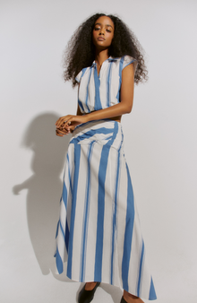 Striped Cotton Poplin Skirt | Blue/White