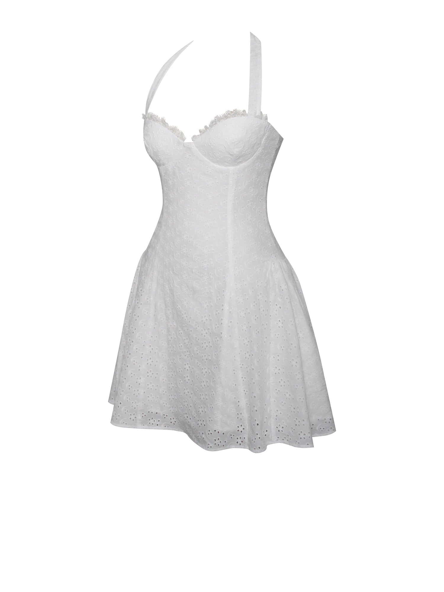 Johana Eyelet Halter Mini Dress | White