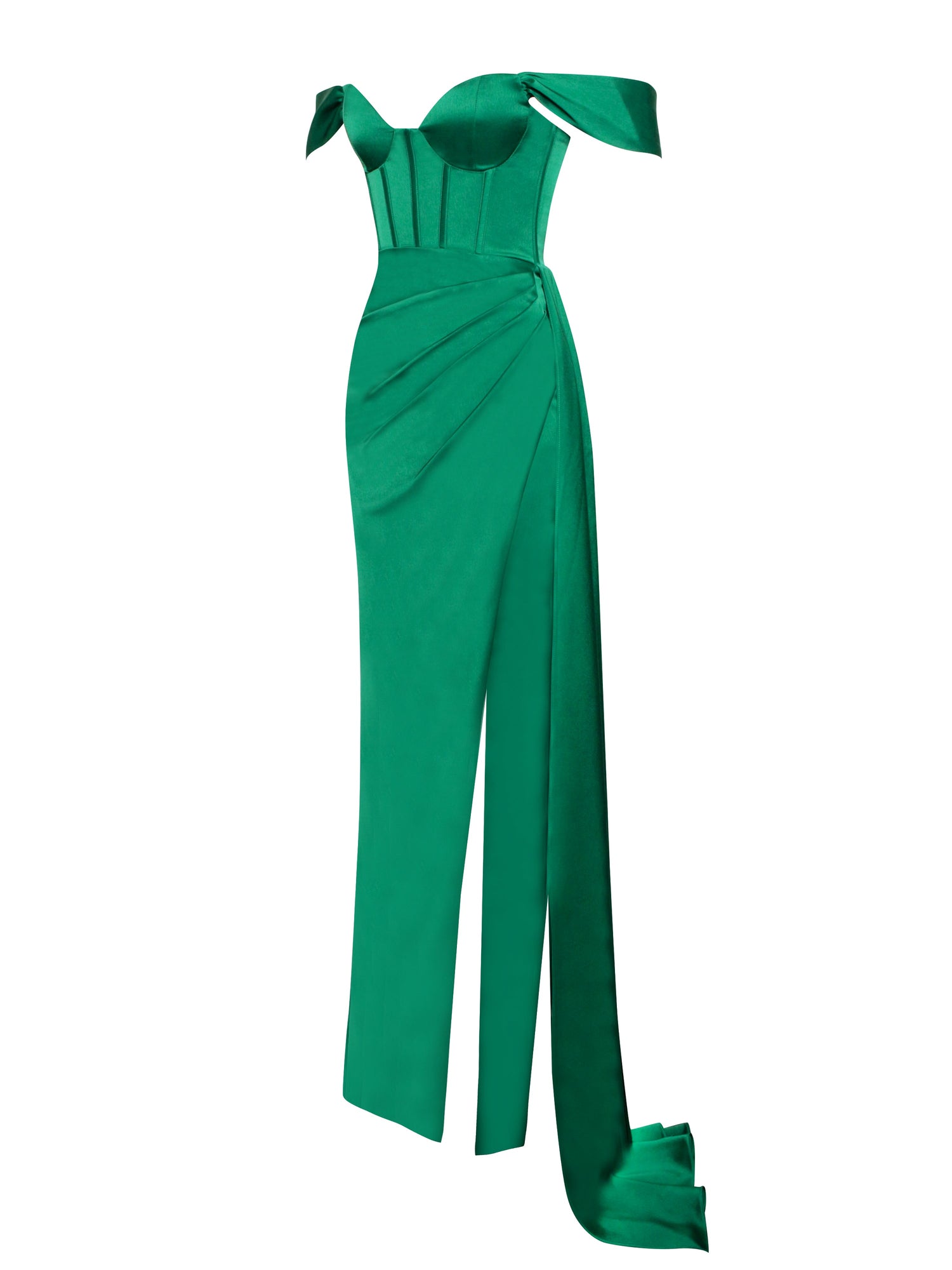 Zayda High Slit Corset Satin Gown | Green