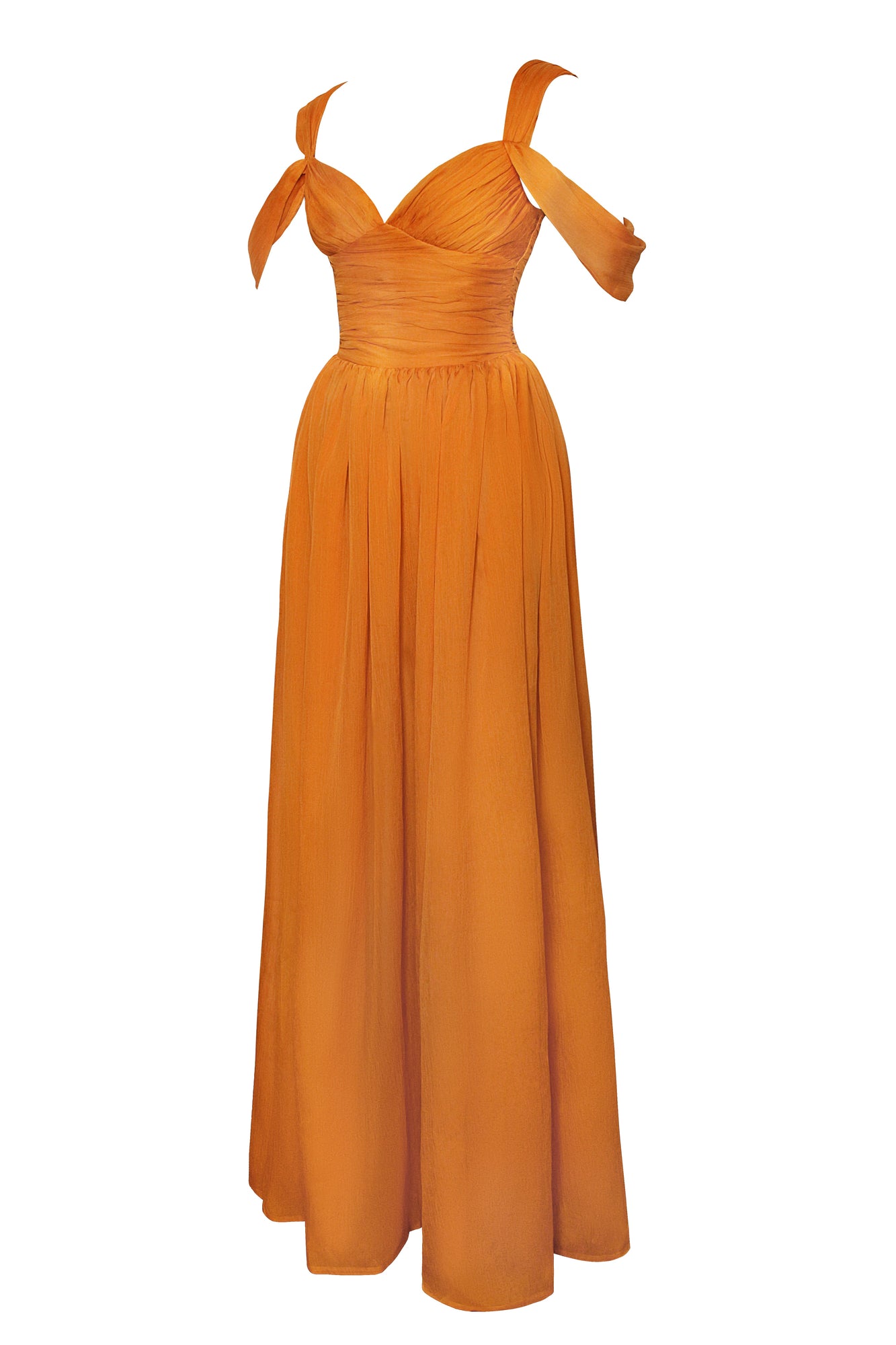 Jelani Layered Mesh High-Slit Drape Maxi Dress | Orange