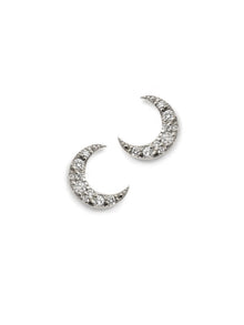 Aztec Large Moon Crescent Studs | White Sapphire | 925 Rhodium Plated Sterling Silver