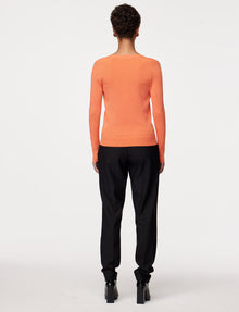 Another Tomorrow Ribbed Cardigan in Tangerine – Viscose Women's Knitwear
