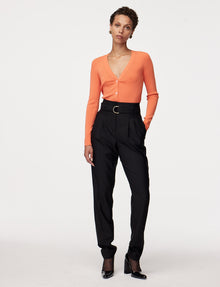 Another Tomorrow Ribbed Cardigan in Tangerine – Viscose Women's Knitwear