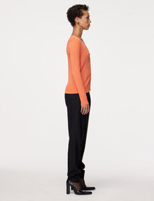 Another Tomorrow Ribbed Cardigan in Tangerine – Viscose Women's Knitwear