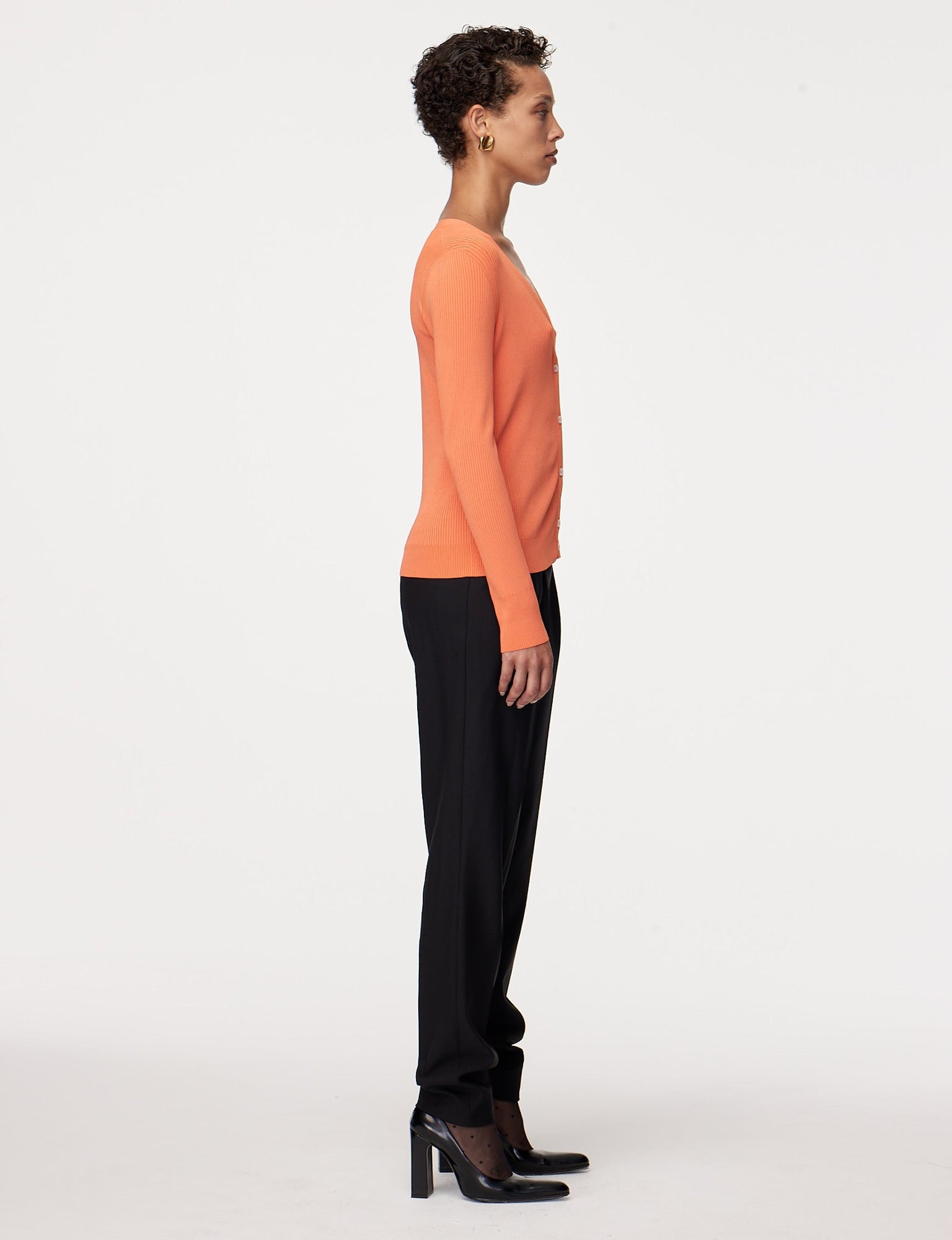 Another Tomorrow Ribbed Cardigan in Tangerine – Viscose Women's Knitwear