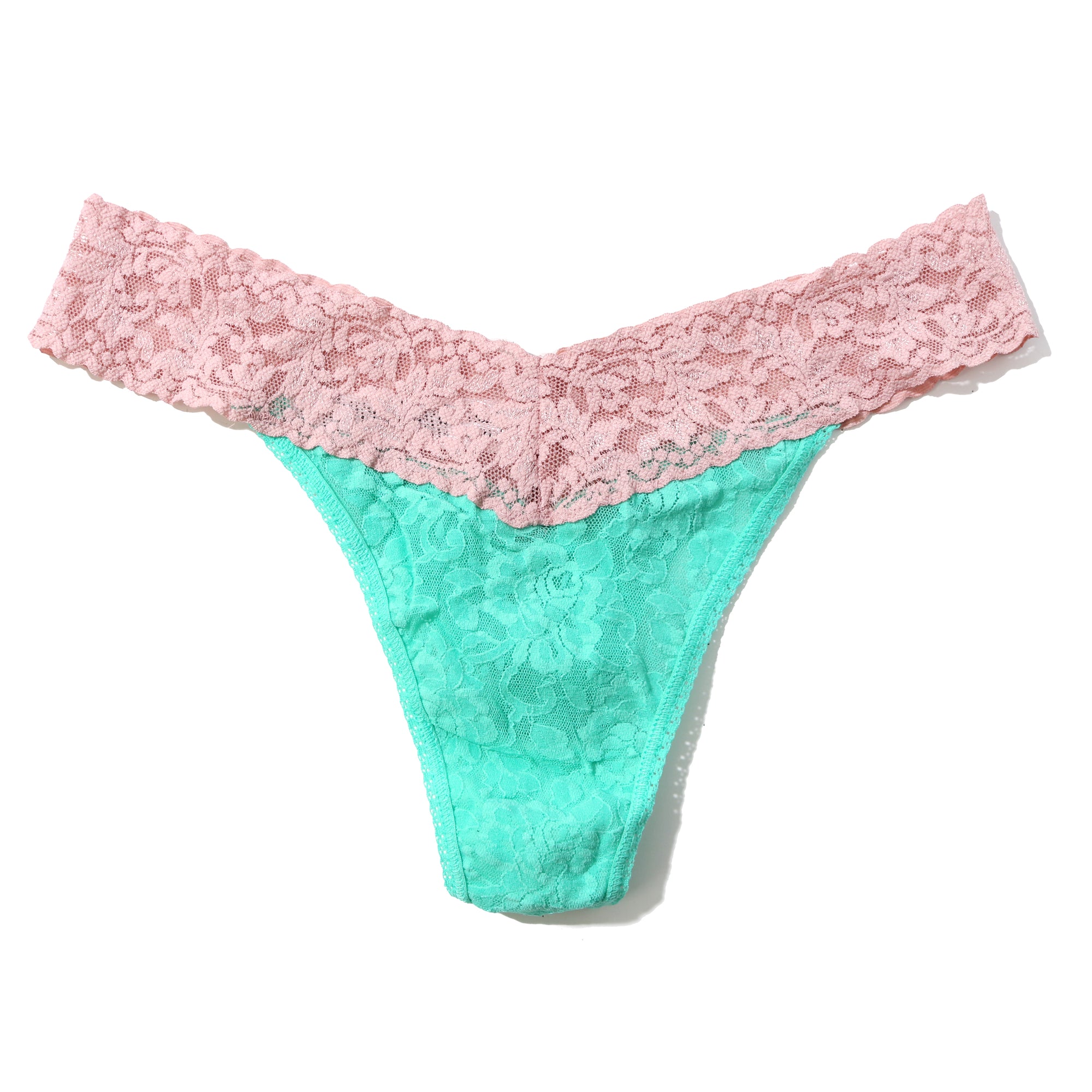 Signature Lace Original Rise Thong | Agave/Passionate Pink