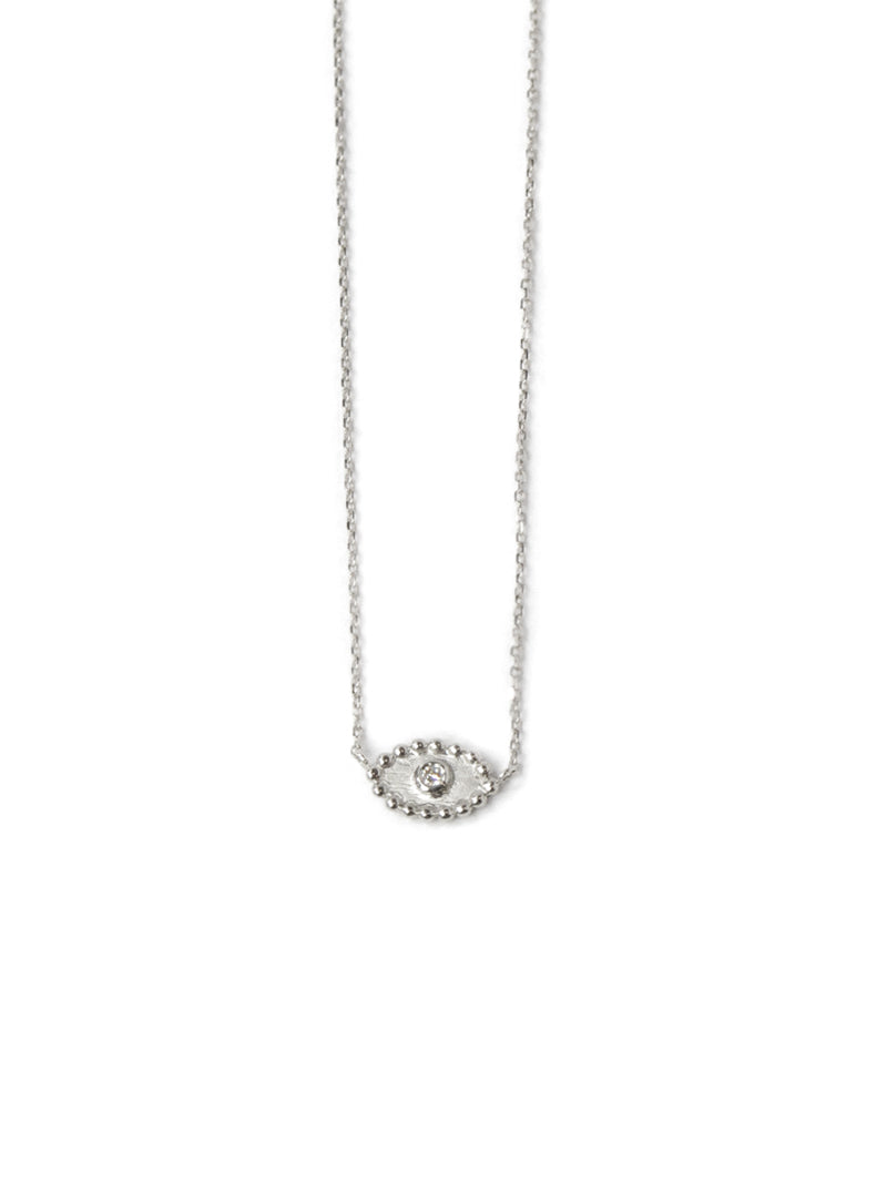 Dew Drop Evil Eye Necklace | White Sapphire | 925 Rhodium Plated Sterling Silver