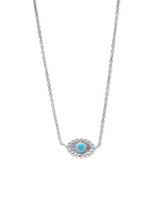 Dew Drop Evil Eye Necklace | Turquoise | 925 Rhodium Plated Sterling Silver