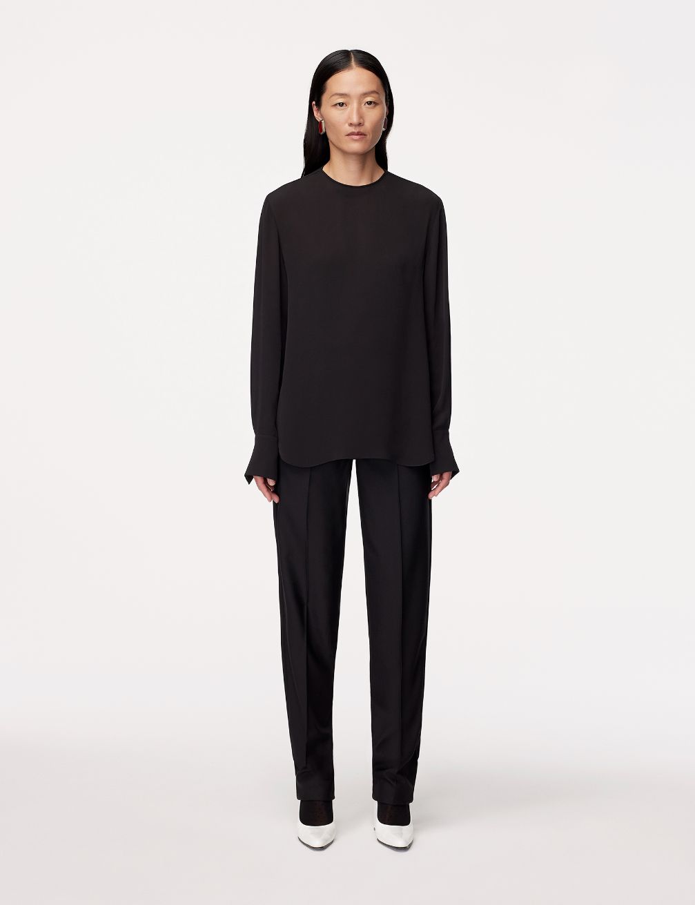 Another Tomorrow Silk Detachable Bandana Blouse in Black – Silk Women's Top