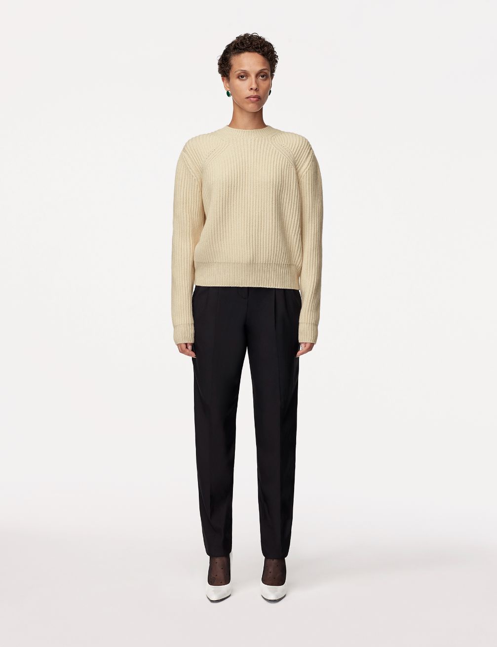 Another Tomorrow Cashmere Ribbed Sweater in Ivory – Cashmere Women's Knitwear