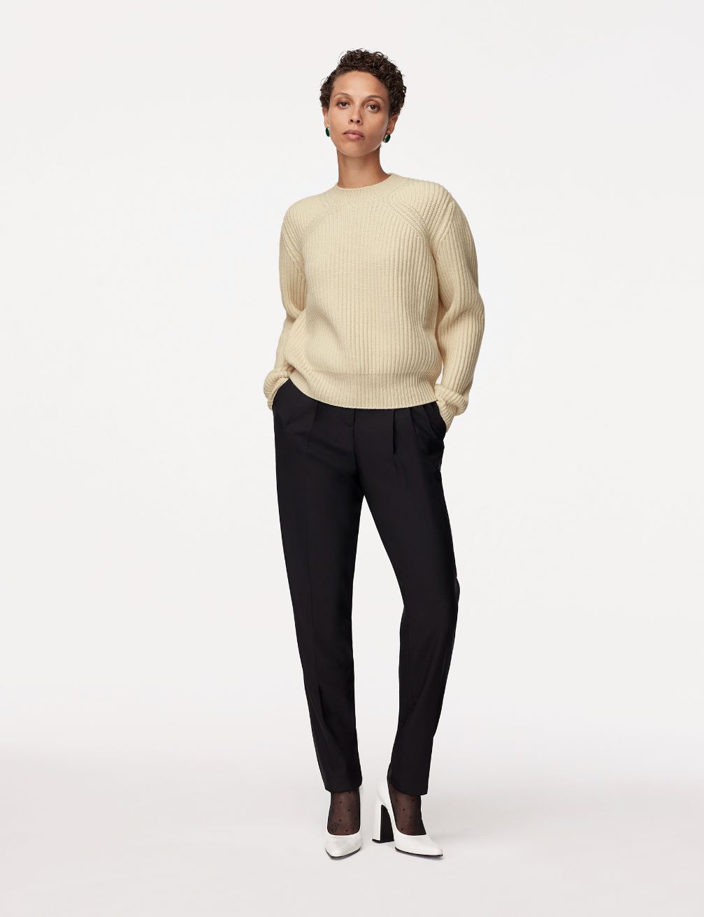 Another Tomorrow Cashmere Ribbed Sweater in Ivory – Cashmere Women's Knitwear