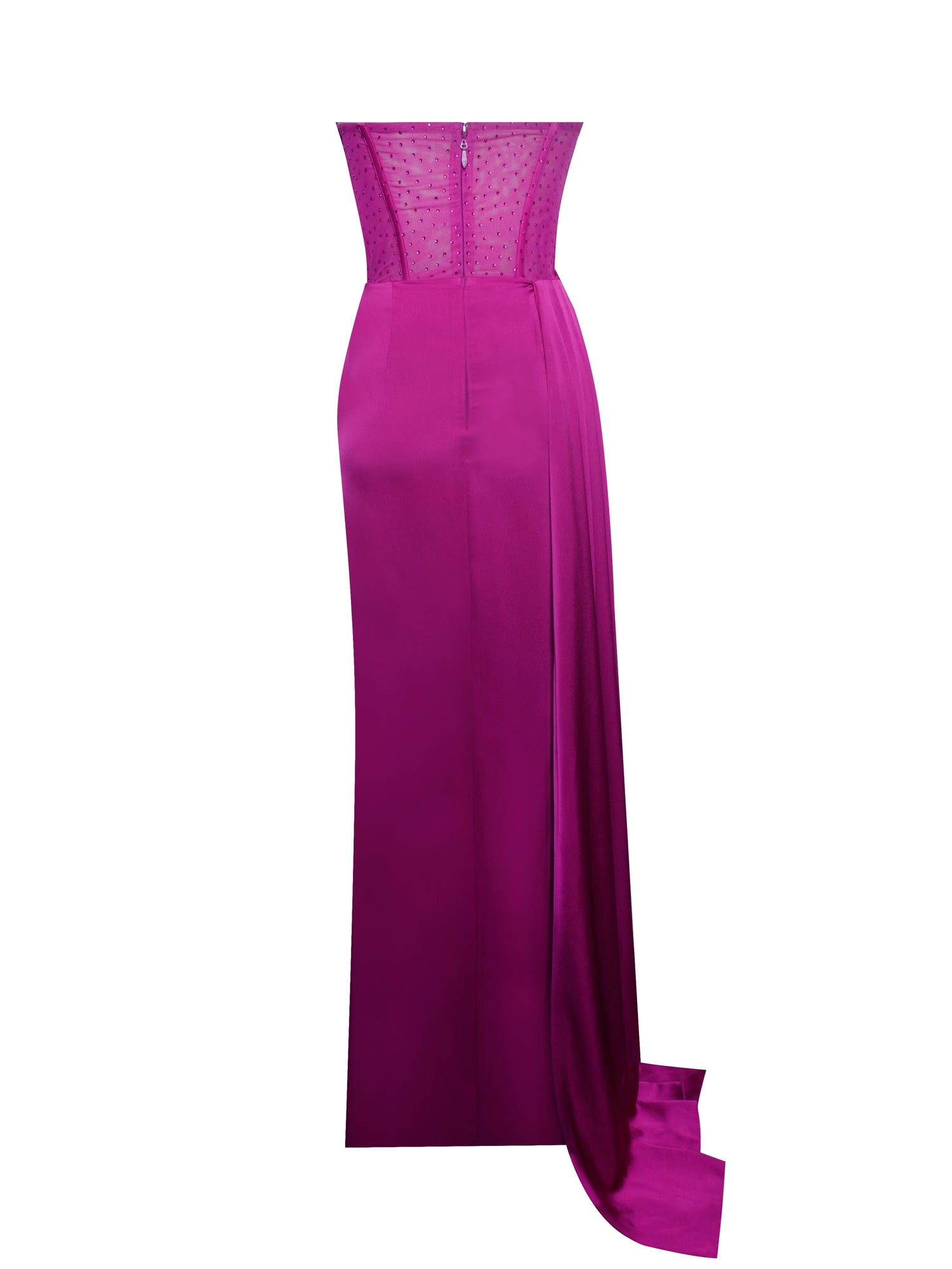 Holly Crystallized Corset High Slit Satin Gown | Fuchsia