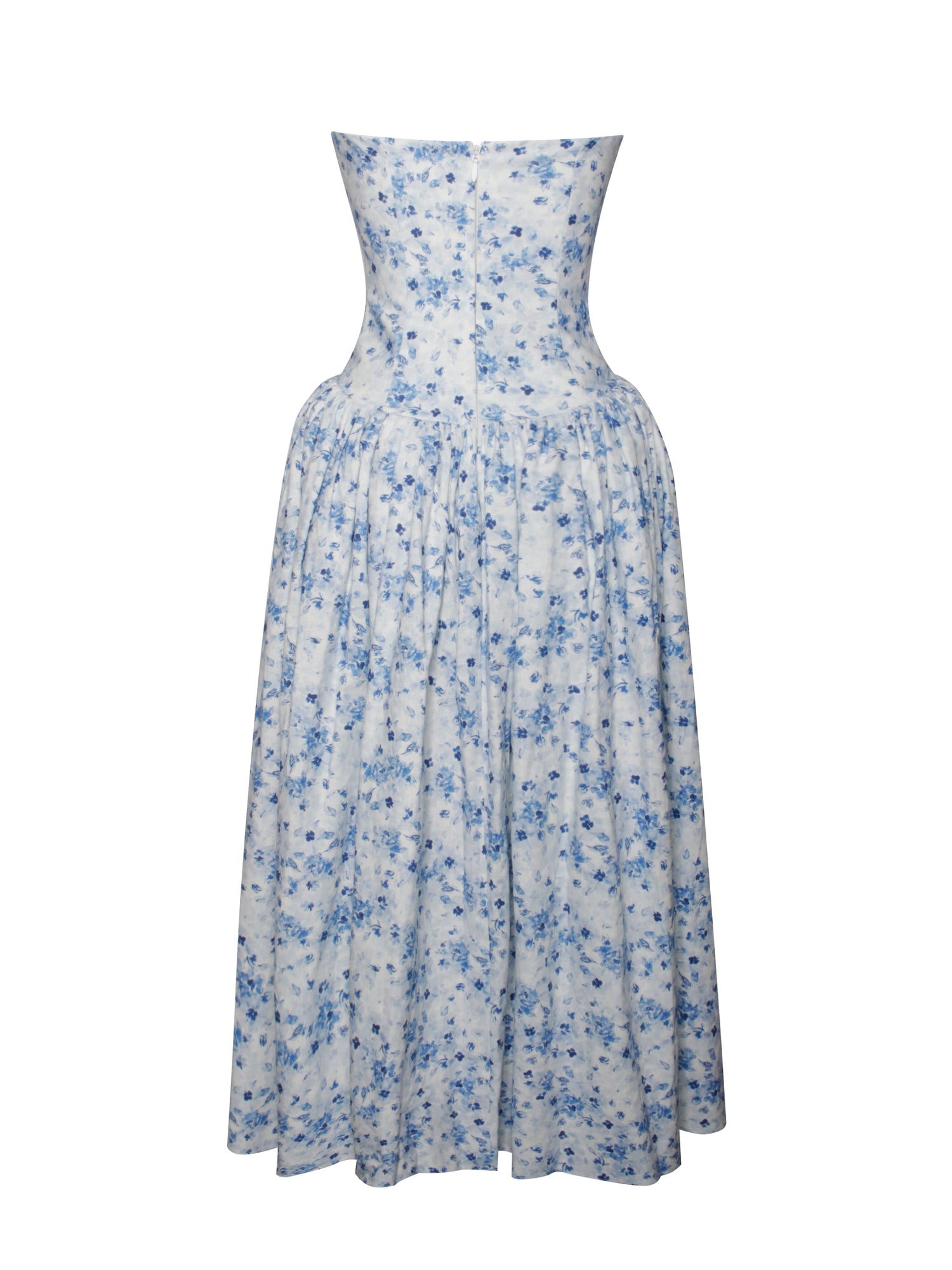 Paloma Print Linen Corset Draping Top Midi Dress | Blue