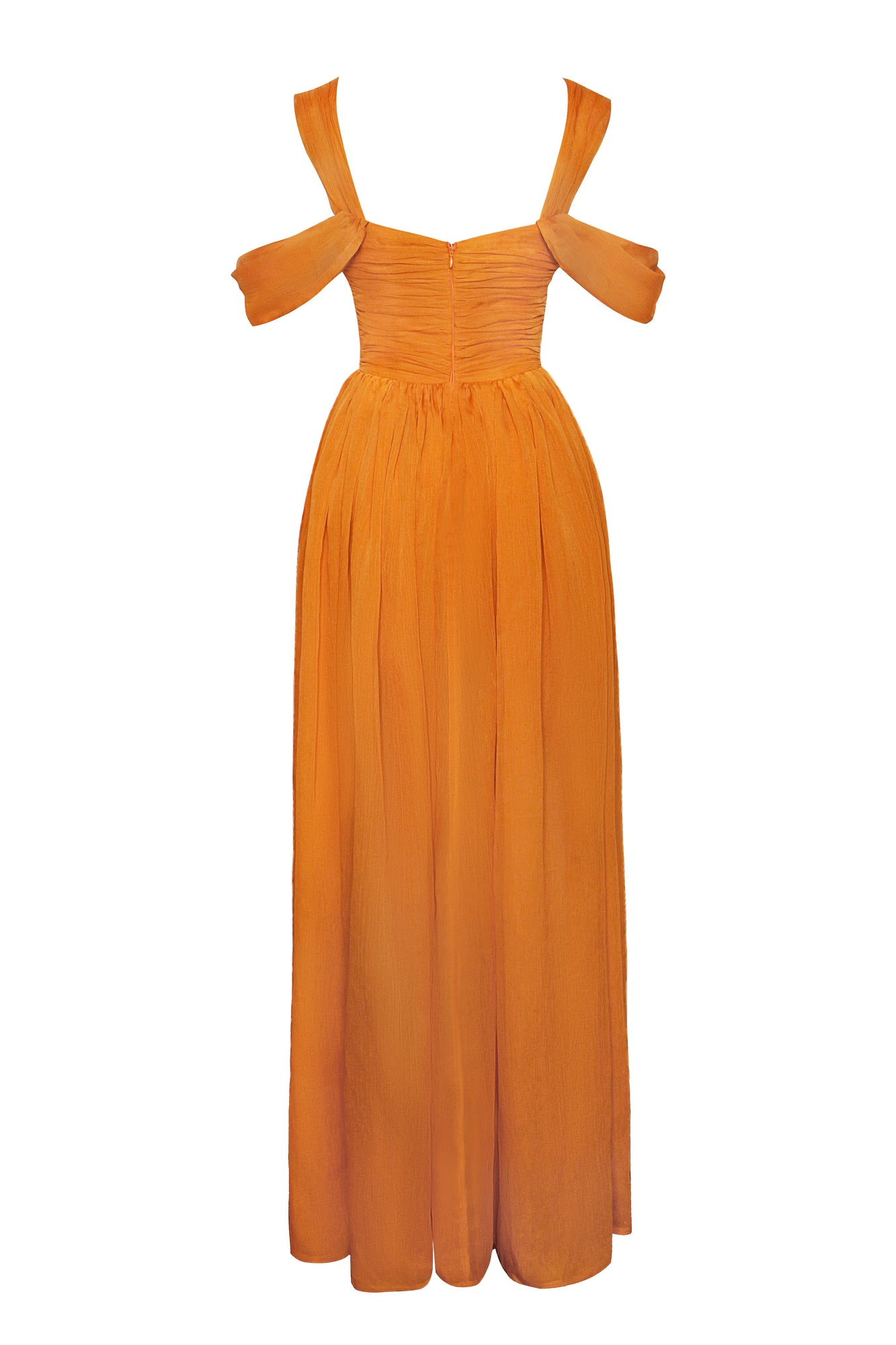 Jelani Layered Mesh High-Slit Drape Maxi Dress | Orange