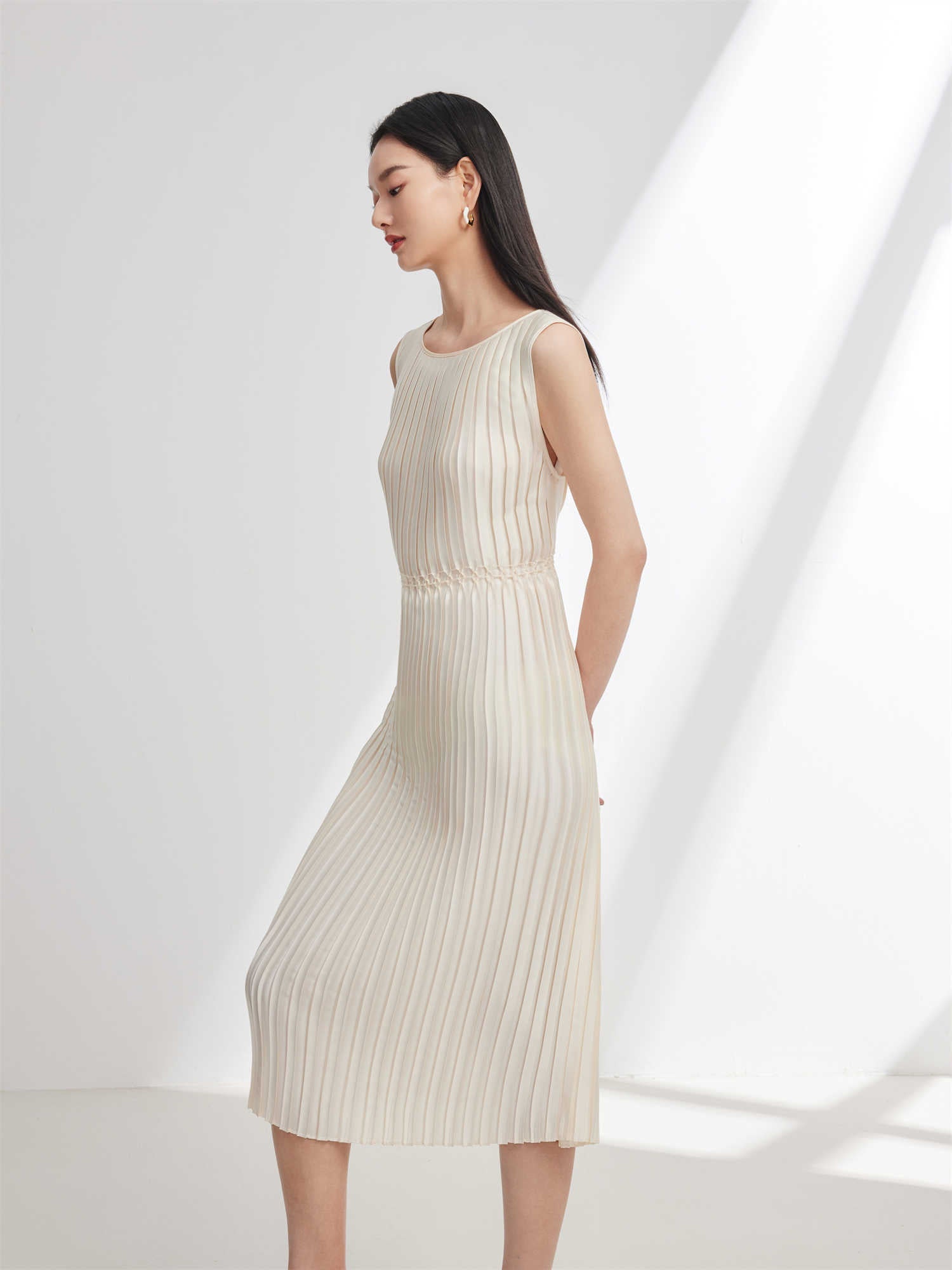 Pleated Dress | Beige