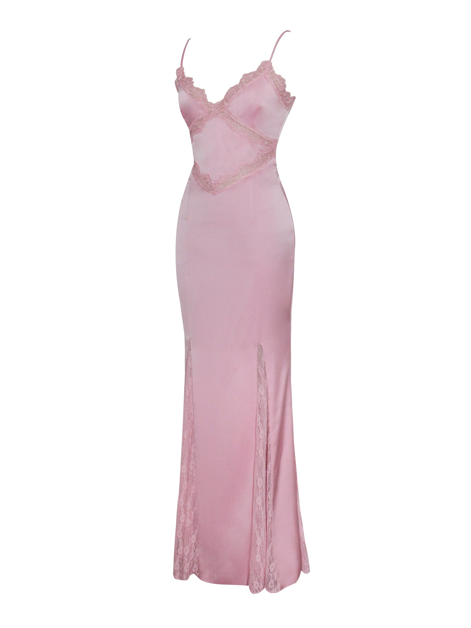 Xandria Lace Satin Mermaid Flare Maxi Dress | Pink