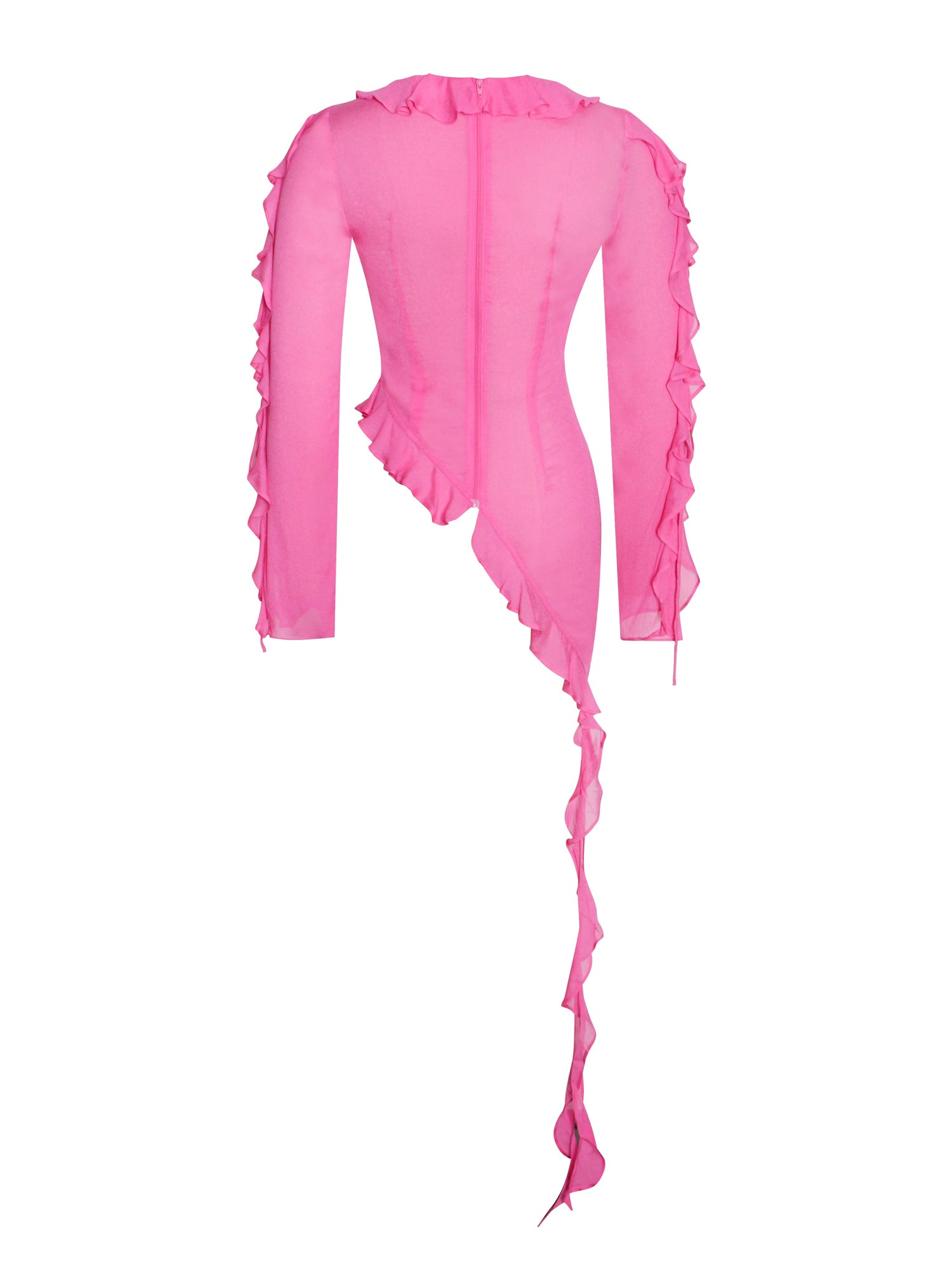 Leena Long Sleeve Draping Ruffle Top | Fuchsia