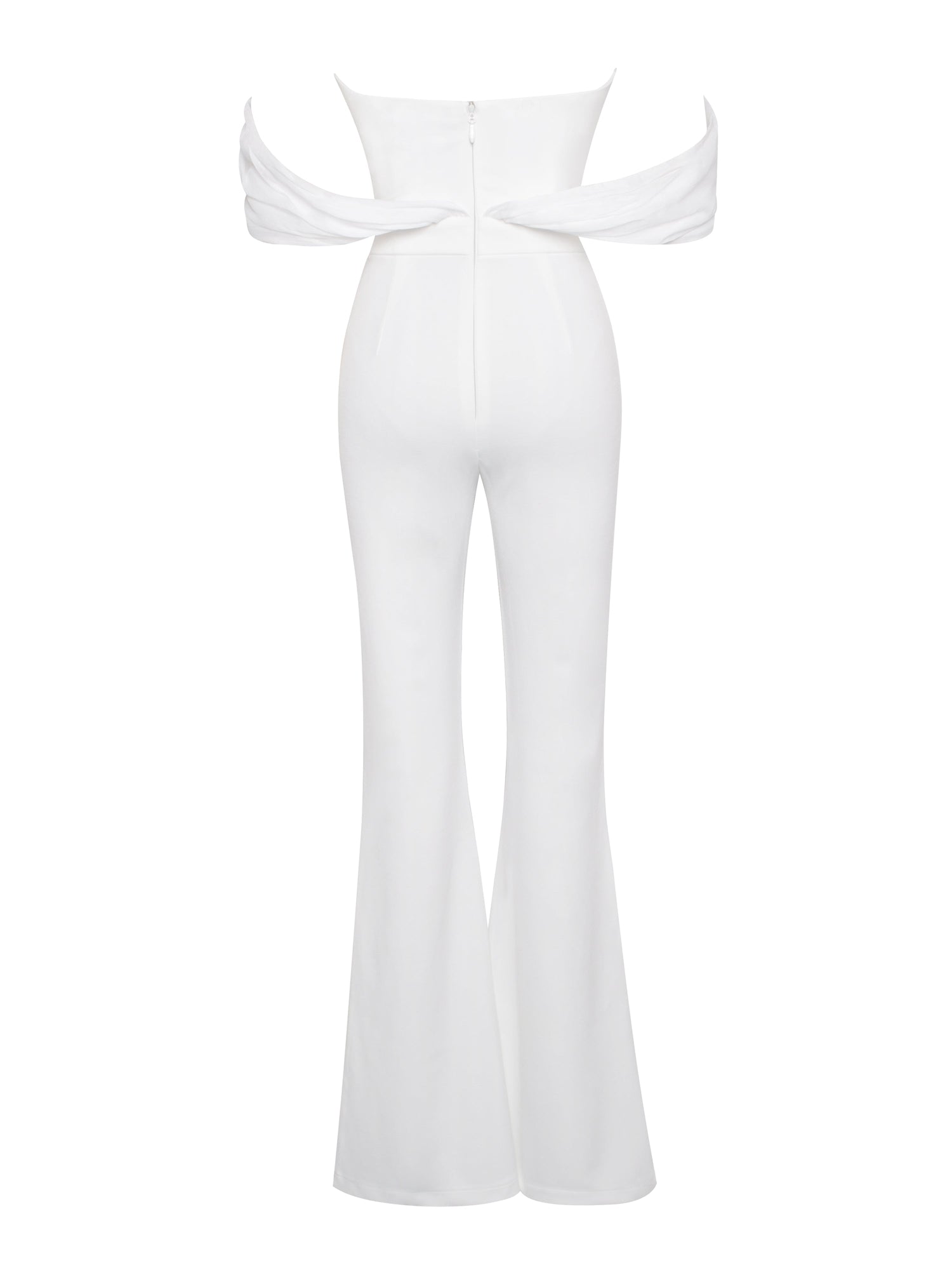 Sherlyn Off Shoulder Flared Crepe Jumpsuit | White