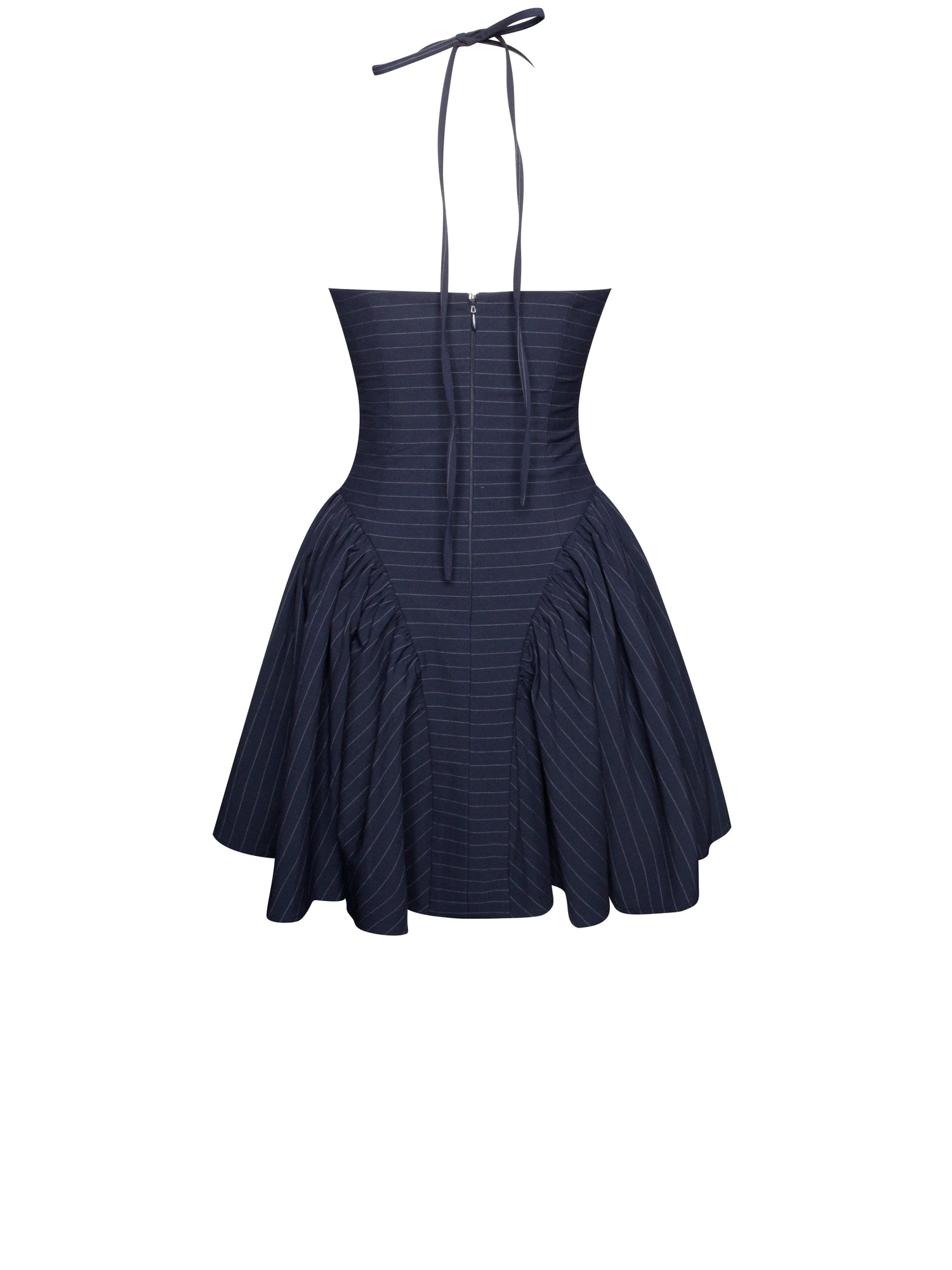 Melody Pinstripe Halter Drop Waist Mini Dress | Navy Blue