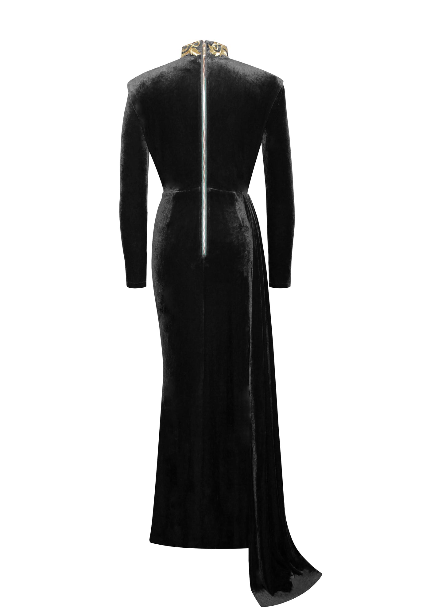 Zenaida Cutout High Slit Velvet Gown | Black