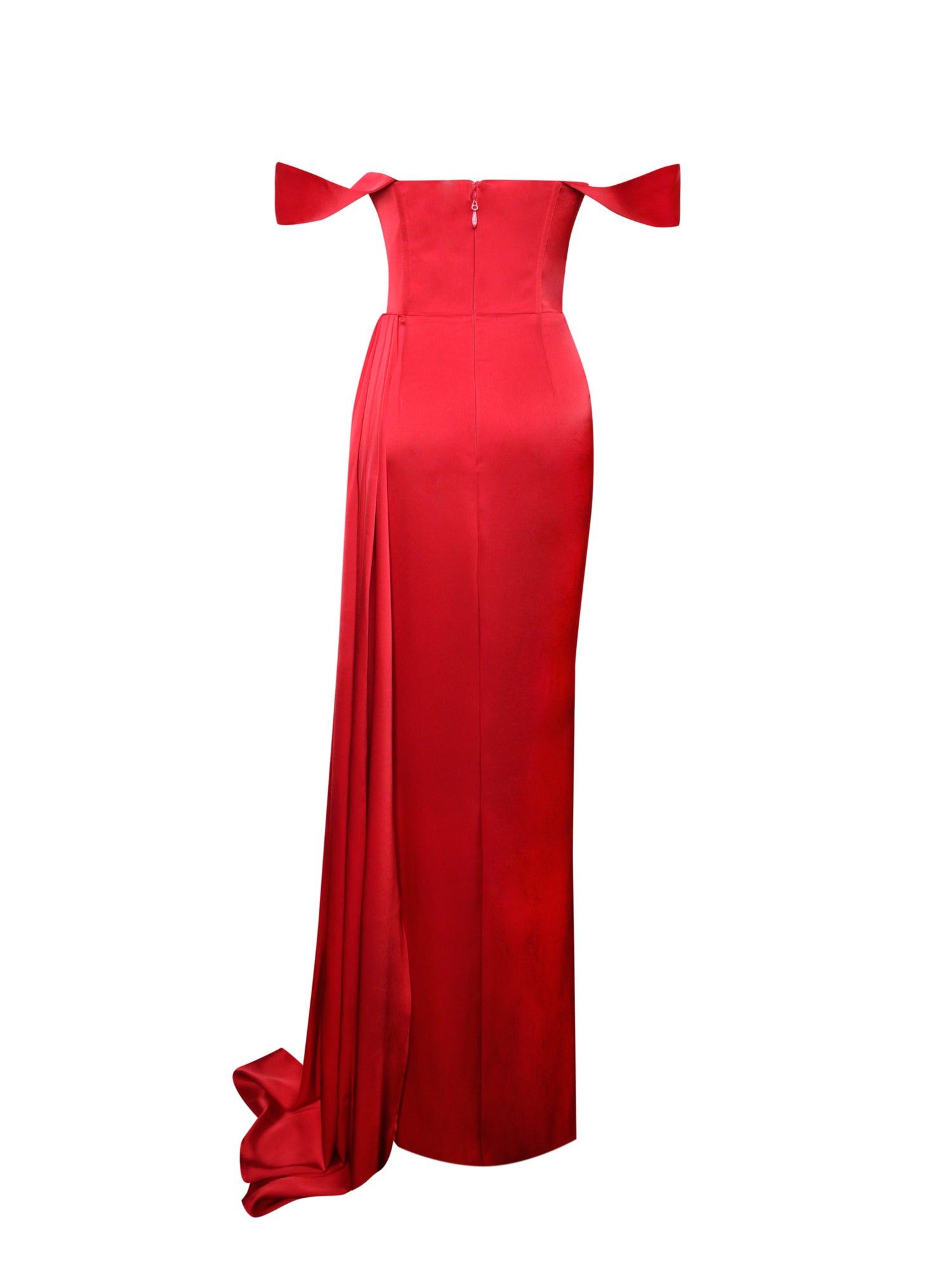 Zayda High Slit Corset Satin Gown | Red