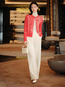 Embossed Knit Cardigan | Red