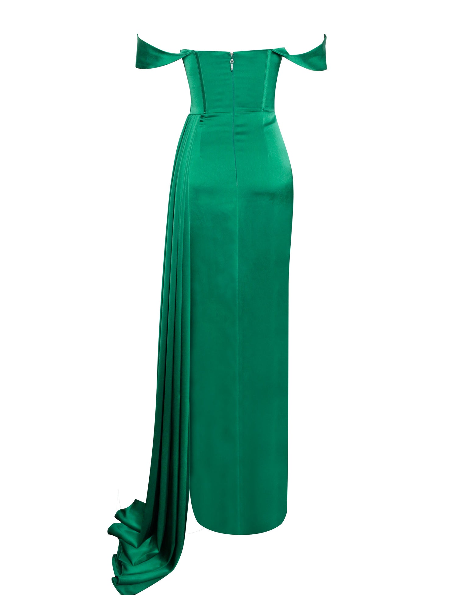 Zayda High Slit Corset Satin Gown | Green