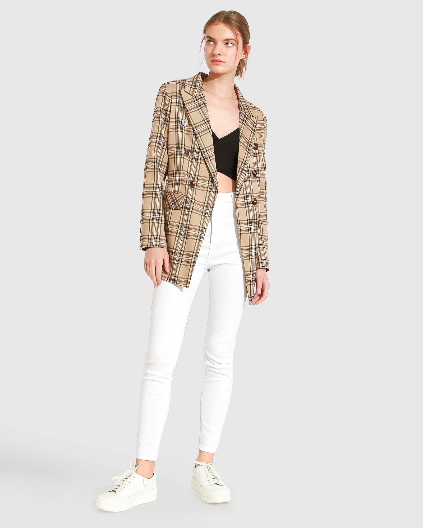 Too Cool For Work Plaid Blazer | Women | Camel