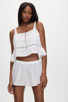 Airy poplin buttoned top white