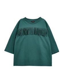 Girls | Maxi Jersey T-Shirt With Fringes | Forest Green