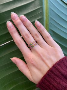 Classique Pave Double Rainbow Sapphire Ring | Multicolor Sapphire | 14K Yellow Gold