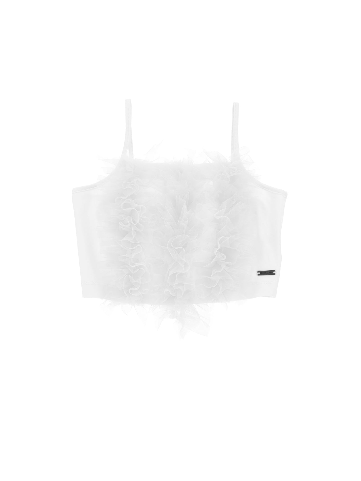 Girls | Cotton Top With Tulle Ruffles | White