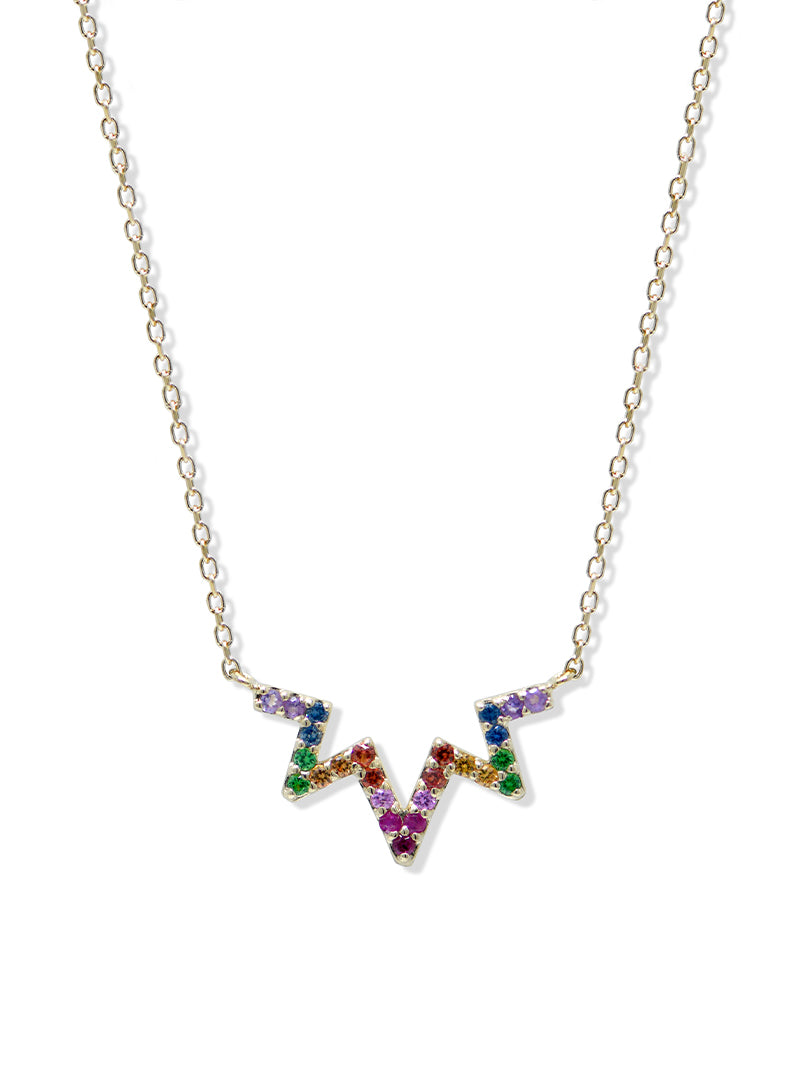 Aztec Starburst Zig Zag Necklace | Multicolor Sapphire | 14K Yellow Gold