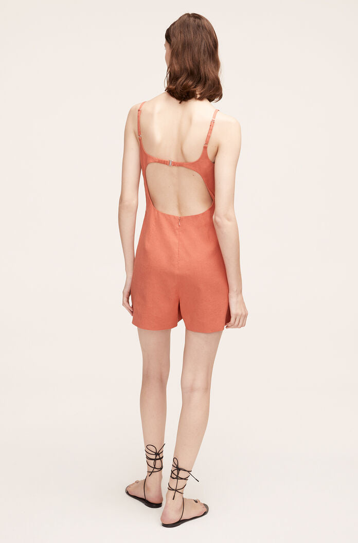 Stretch Linen Skirted Romper | Carnelian