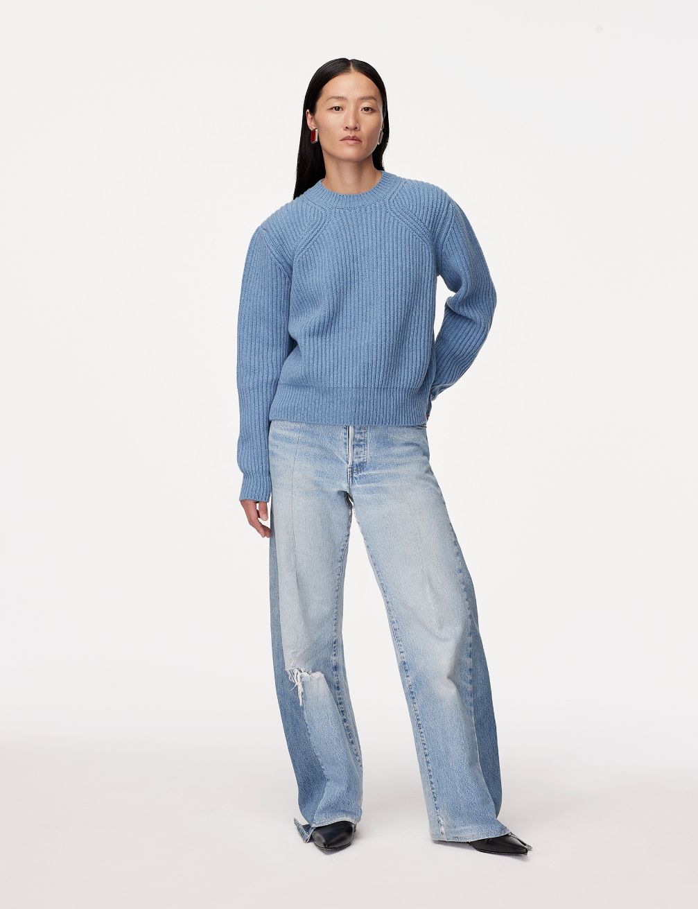 Another Tomorrow Cashmere Ribbed Sweater in Cornflower – Cashmere Women's Knitwear