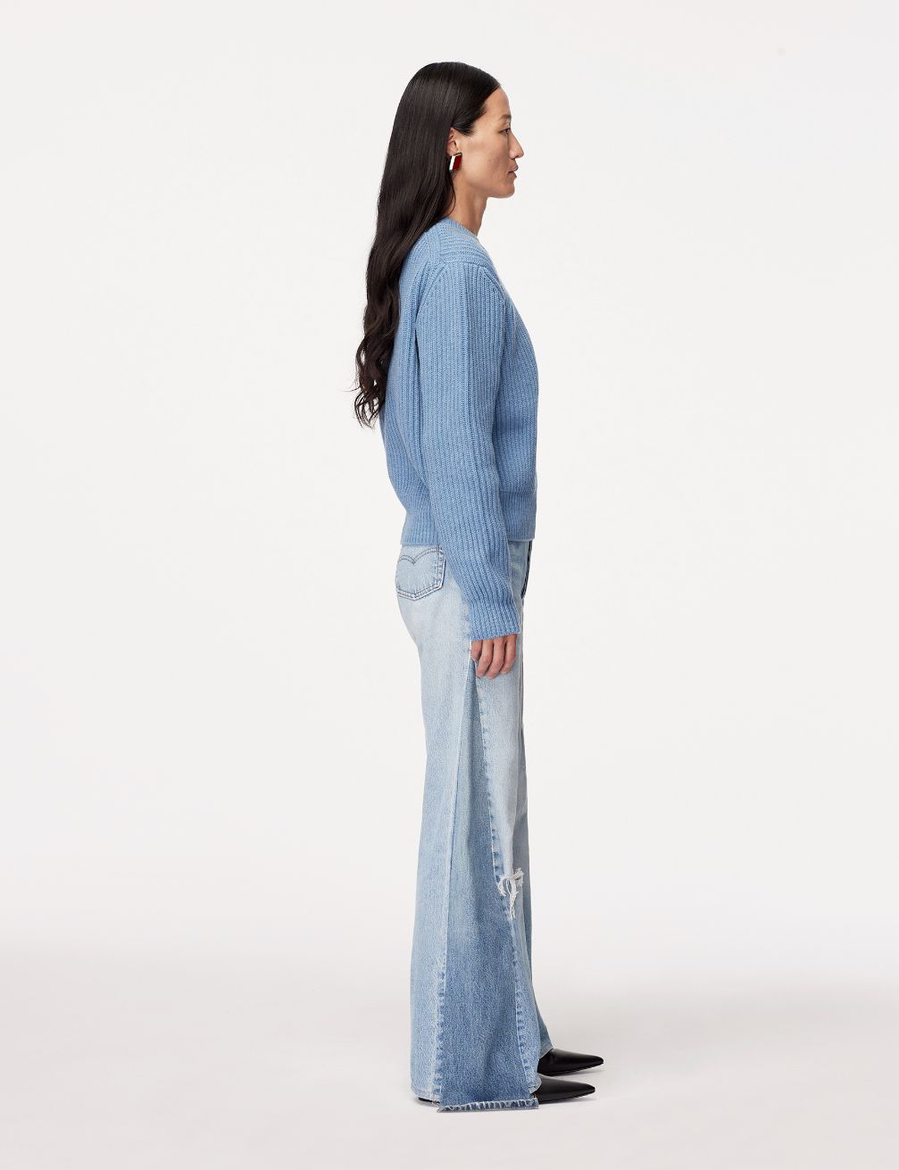 Another Tomorrow Cashmere Ribbed Sweater in Cornflower – Cashmere Women's Knitwear