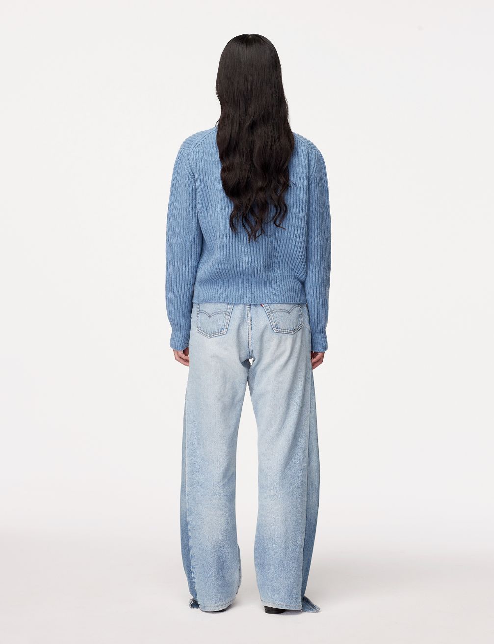 Another Tomorrow Cashmere Ribbed Sweater in Cornflower – Cashmere Women's Knitwear