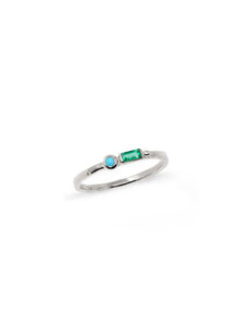 Cleo Baguette Stackable Ring | Emerald | 925 Rhodium Plated Sterling Silver