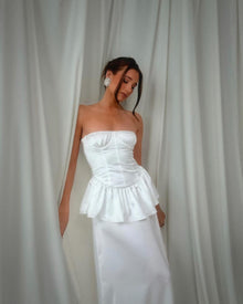 Strapless Corset Peplum Maxi Dress | White