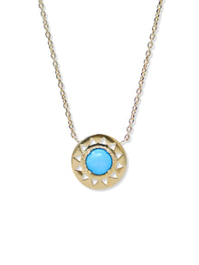 Aztec Mini Disk Necklace | Turquoise Cabochon | 14K Yellow Gold